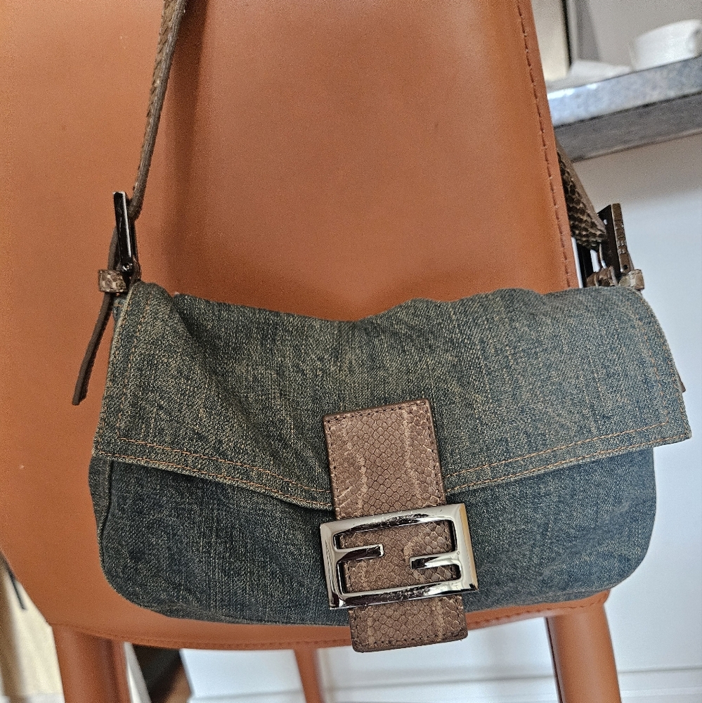 Fendi Denim and Brown Shoulder Bag